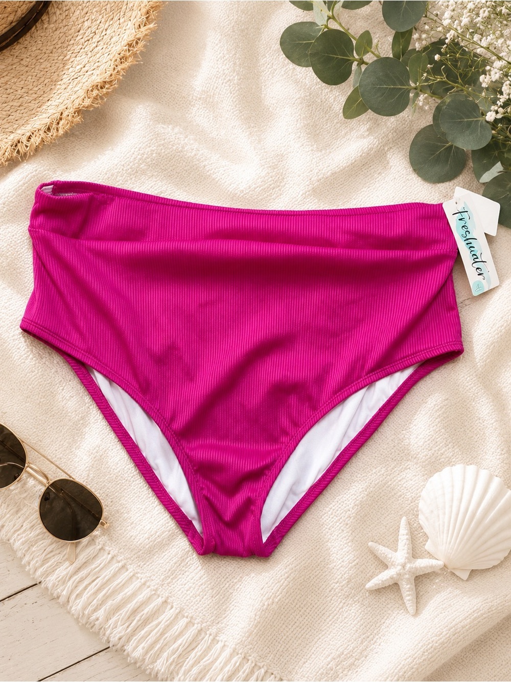 Freshwater High-Waist Bikini Bottom in Fuchsia Pink